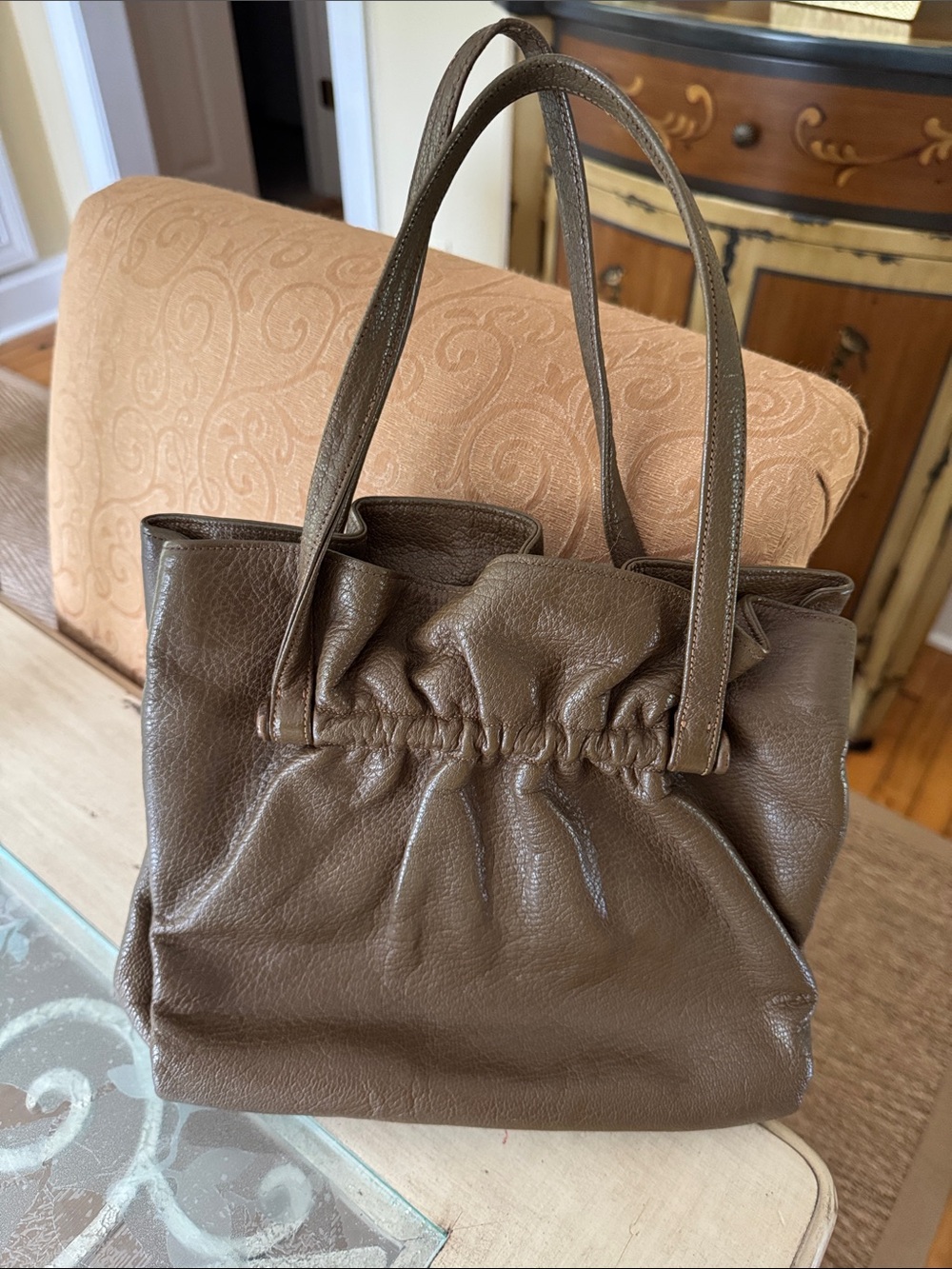 Vintage 50s 60s Koret Kidskin Leather Bag Gold Metal Rosebud Clasp